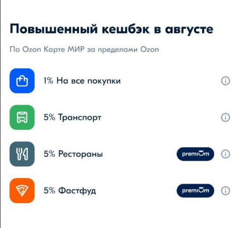 Категории кешбек на озон